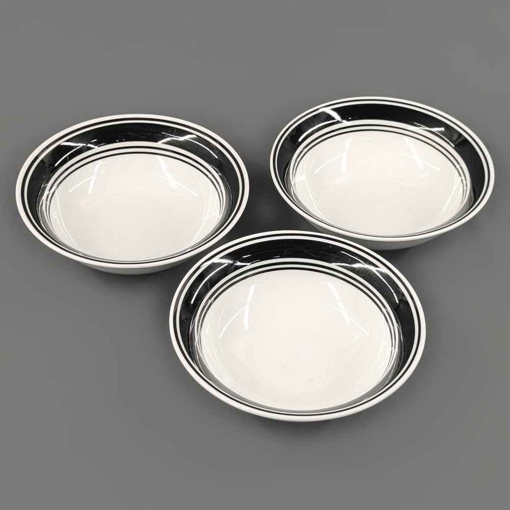 Mainstays Casual Banded Black Stoneware Cereal Soup Bowls Set of 3 Ceramic